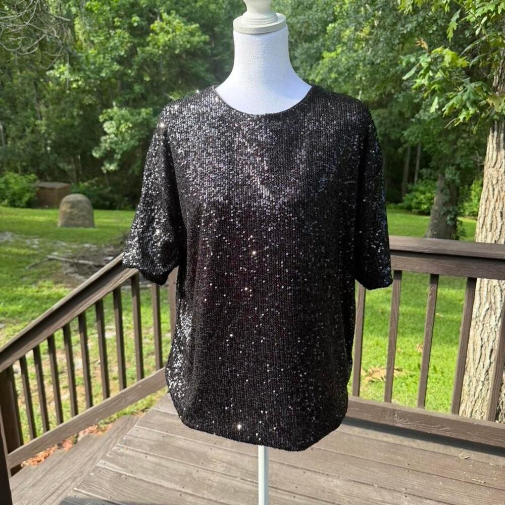H&M Black Sequin Party Vegas Date night Glam Holiday Y2K Sparkle Top